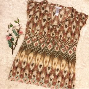 Abstract Southwestern Style V-Neck Blouse